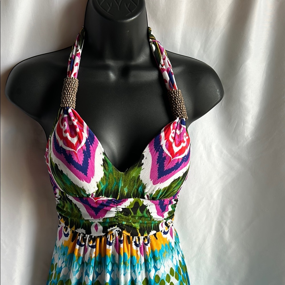 Moa Moa Blue and Pink Halter Maxi Sundress - Picture 3 of 10